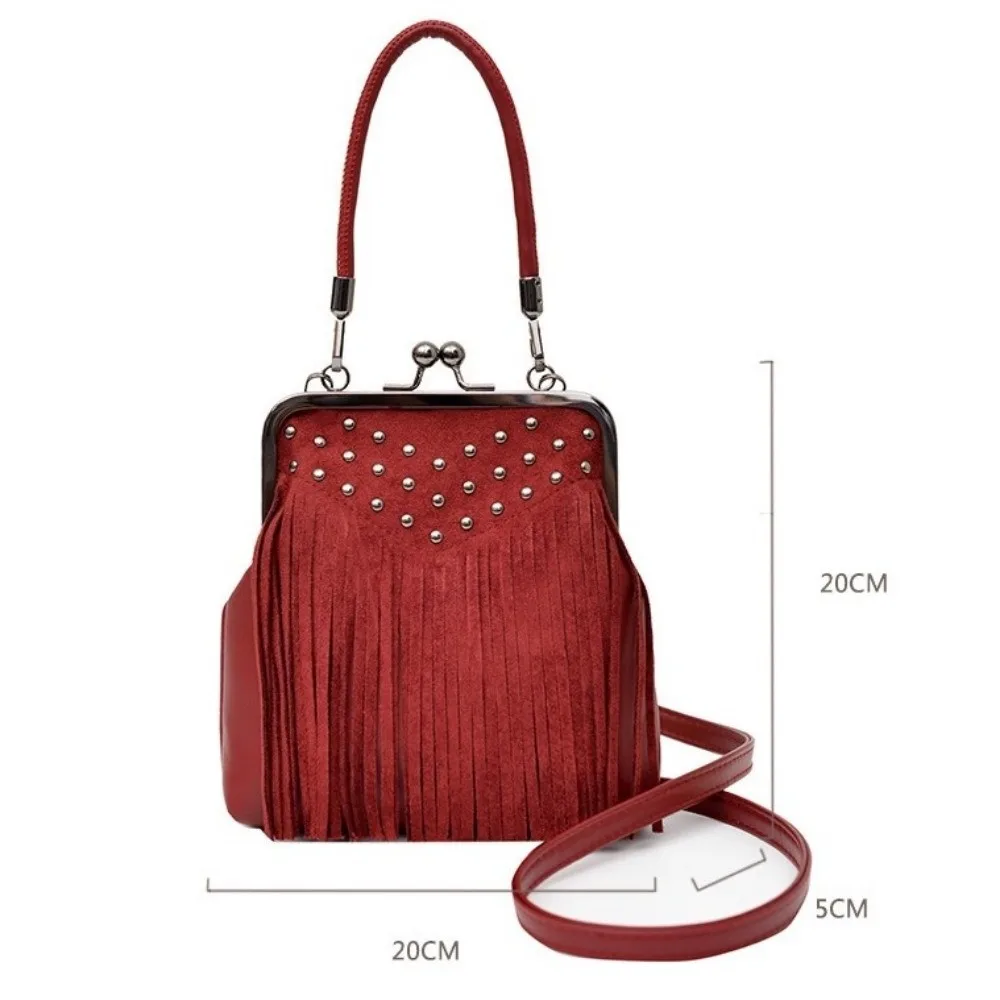 Elegante Nieten-Umhängetasche mit Quasten, vielseitige Schultertasche, lässige Handtasche für Damen – Detail 1