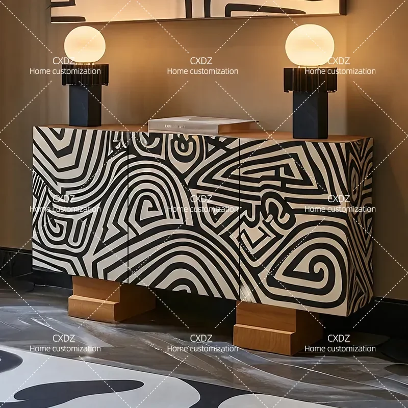 Solid Wood Dining Side  Hand Painted Storage Cabinet Living Room Wall Decorative Modern Simple Door Cabinet