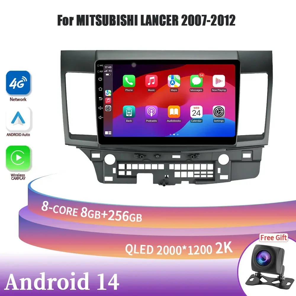 Android 14  For MITSUBISHI LANCER 2007-2012 Auto Car Radio Multimedia Navigation Screen Wireless Carplay Stereo Head Unit 2DIN