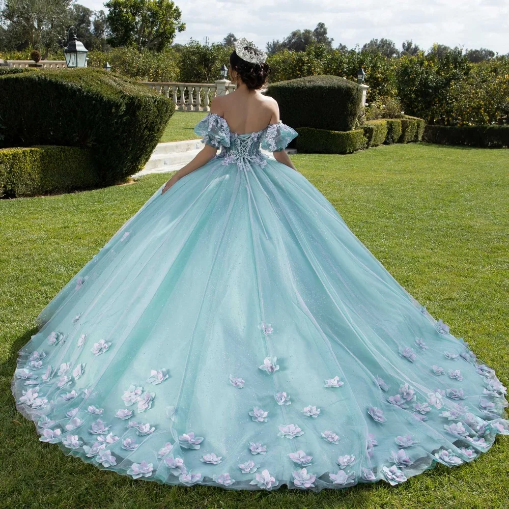 EVLAST-vestido De Quinceañera De menta mexicana, 3D vestido De baile, apliques De flores, corsé con cuentas, dulce 16, TQD083, 2024