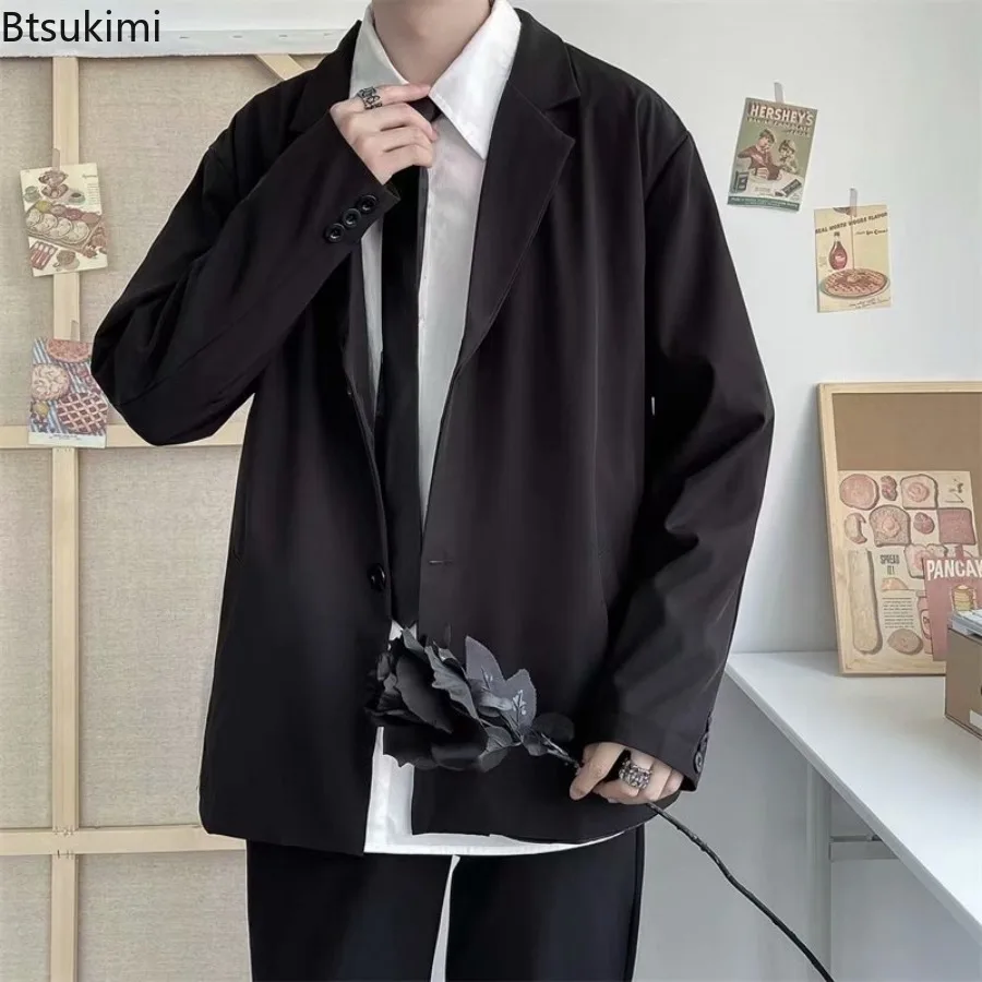 2026 Men's Loose-fit Casual Blazers Fashion Solid Single-breasted Spring Autumn Suit Jackets for Men Vintage All-match Suit Tops