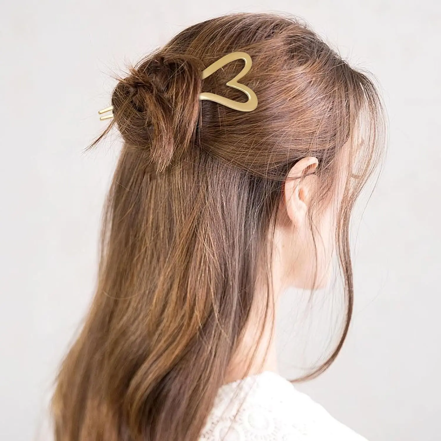 1/2 Stück Französische Vintage Metall Herz U-förmige Haarnadeln Haarstäbchen Haargabel Elegante Frisur Chignon Zubehör für Frauen Mädchen – Detail 4