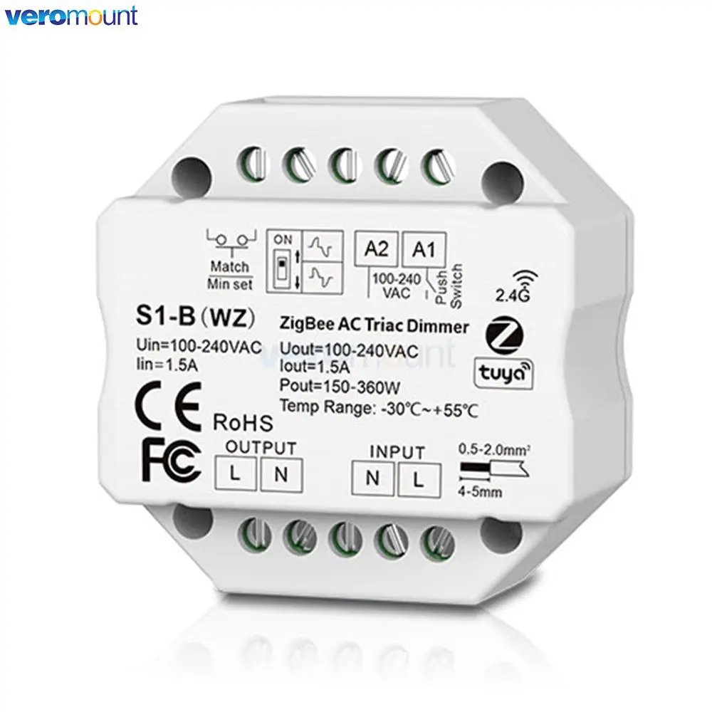 Tuya Zigbee Ściemniacz 220V 230V 110V Wifi RF 2.4G Bezprzewodowy pilot zdalnego sterowania AC Triac Dimmer Push Switch do żarówki LED 220V S1-B