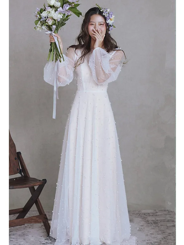 

Ele White Floor-Length Korean Sle Wedding Dr Lightweight Travel Photoaphy Outdoor Scenery Slimming Spring New