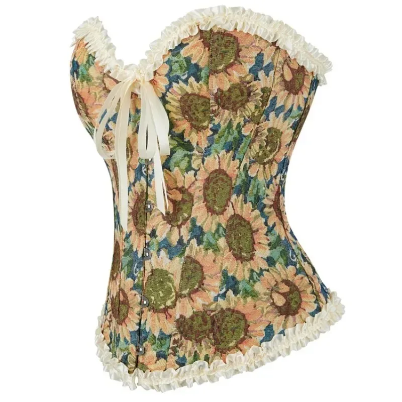 

Женский корсет с завышенной талией размера плюс, сексуальное викторианское нижнее белье с цветочным принтом, бюстье, топ, корсет, кружевной корсет, винтажный костюм на Хэллоуин