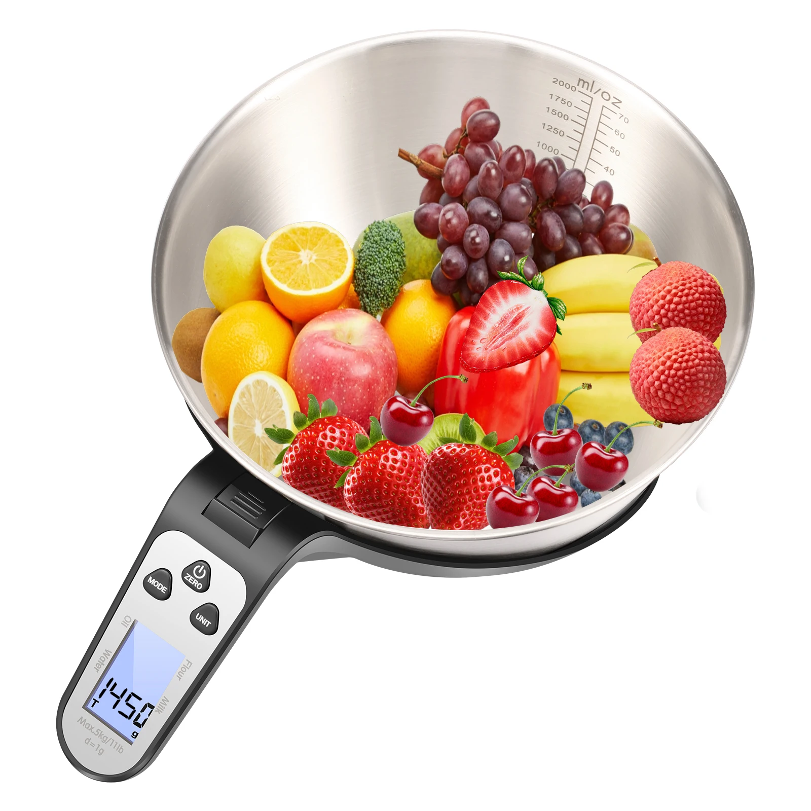 

Цифровые кухонные весы с чашечным весом, светодиодный экран, пищевые весы, кухонные весы с градуированными весами и чашей из нержавеющей стали