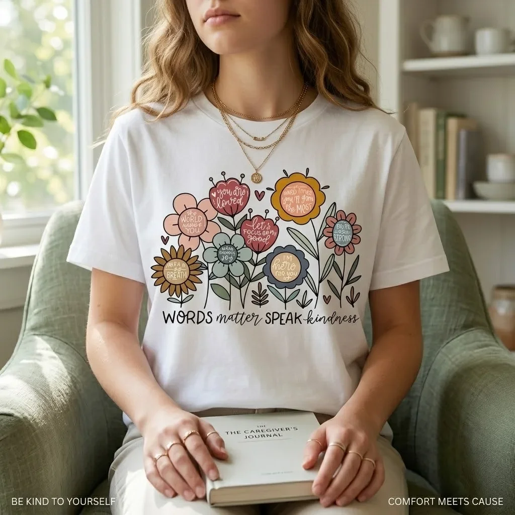 Words Matter Speak Kindness T Shirt Women 100% Cotton Positive Affirmation Floral Graphic Tee Mental Health Awareness Shirt