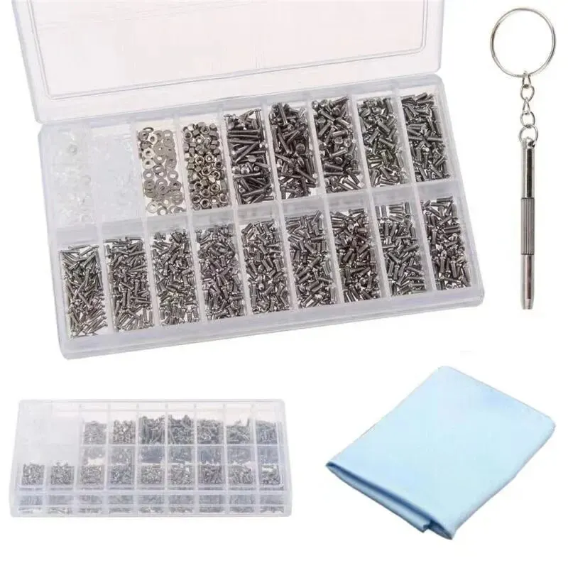 Zestaw naprawczy do okularów, zestaw śrubek do nosków, 18 przegródek, zestaw narzędzi domowych, 1000 sztuk