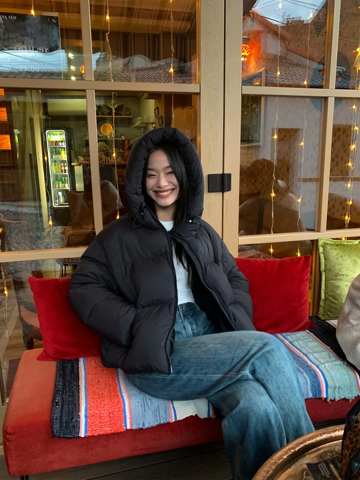 

Pusumede Bla ort Hooded down Jaet Women's White Du Feather New Winter Warm Bread Coat Casual Fit Long Sve Pure Color