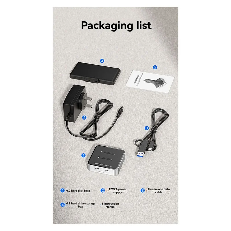 Dual Disk M. 2 Solid State Drive Box TYPE-C HUB Expansion 10Gbps, Hard Disk Seat Dual Protocol