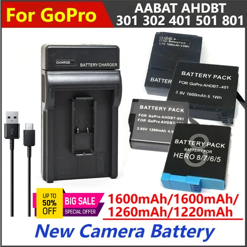 

AABAT AHDBT 801 501 401 302 301 Battery Charger For GoPro Accessories Hero 8 7 6 5 4 3 3+ Sports Cam Go Pro Black Camera