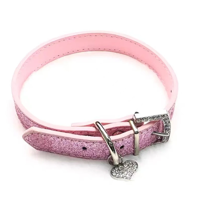 Adjustable Dog Rope Pet Collar Necklace Shiny Rhinestones Love PU Leather Dog Collar Suitable for Small Medium Drop Shipping