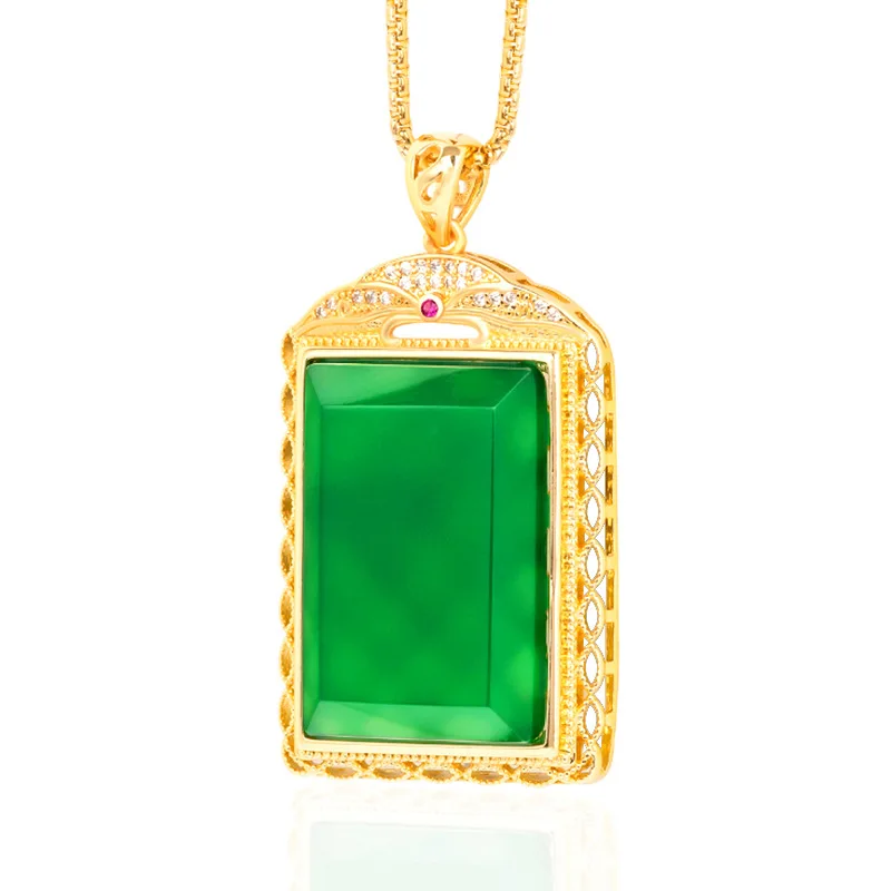 

Аутентичный чистый натуральный зеленый агат Wushi, брендовое медное позолоченное ожерелье с квадратным нефритовым кулоном из семян льда, женское модное ожерелье