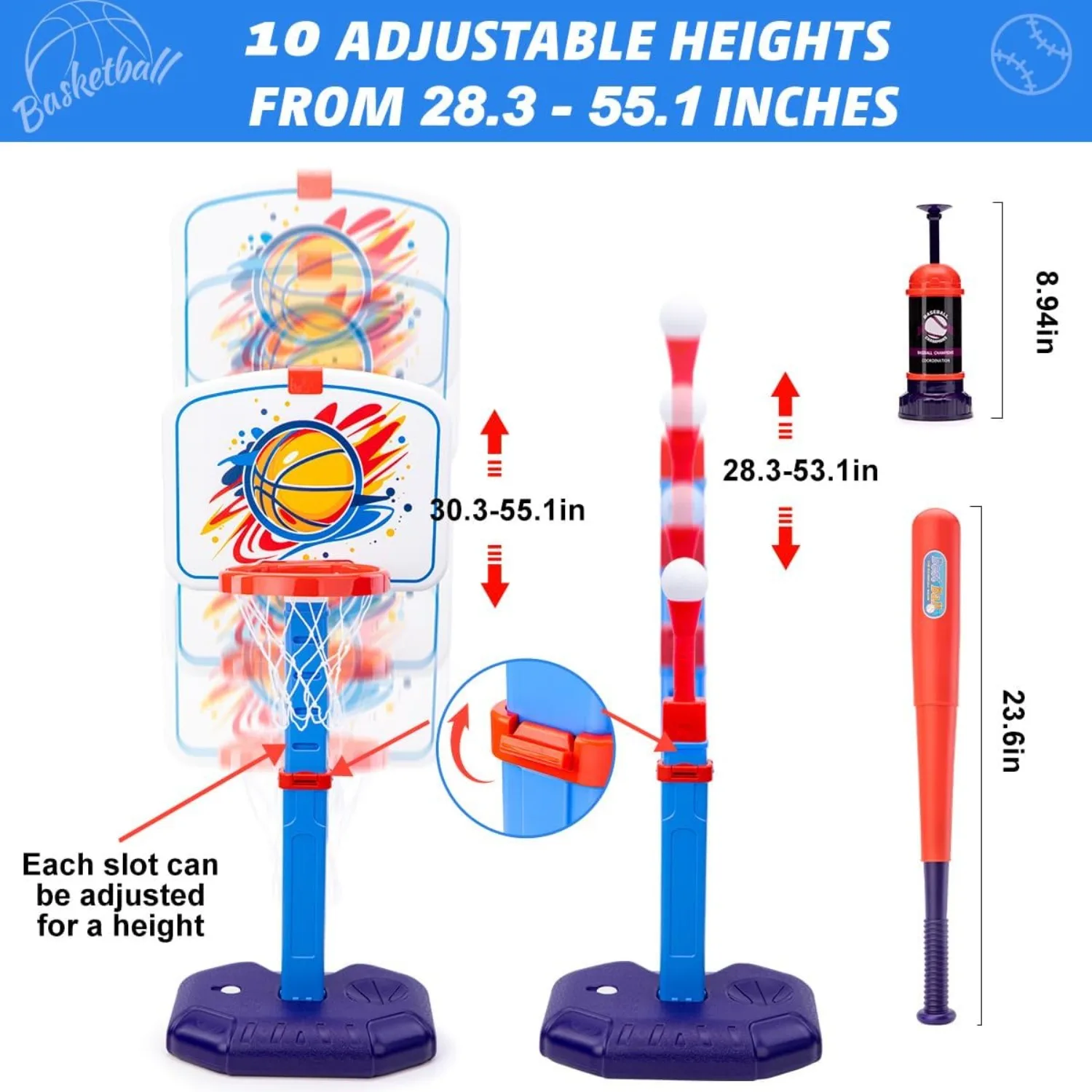 Set di canestro da basket 4 in 1 per bambini e set di palline a T con lanciatore automatico Gioco di anelli di lancio per giocattoli sportivi per bambini all'aperto per interni