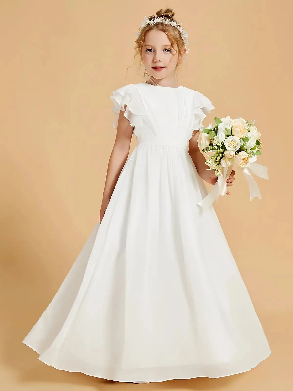 Custom Satin Ivory White Flower Girl Dress, Suitable for Weddings, Children's First Holy Communion, and Birthday Parties