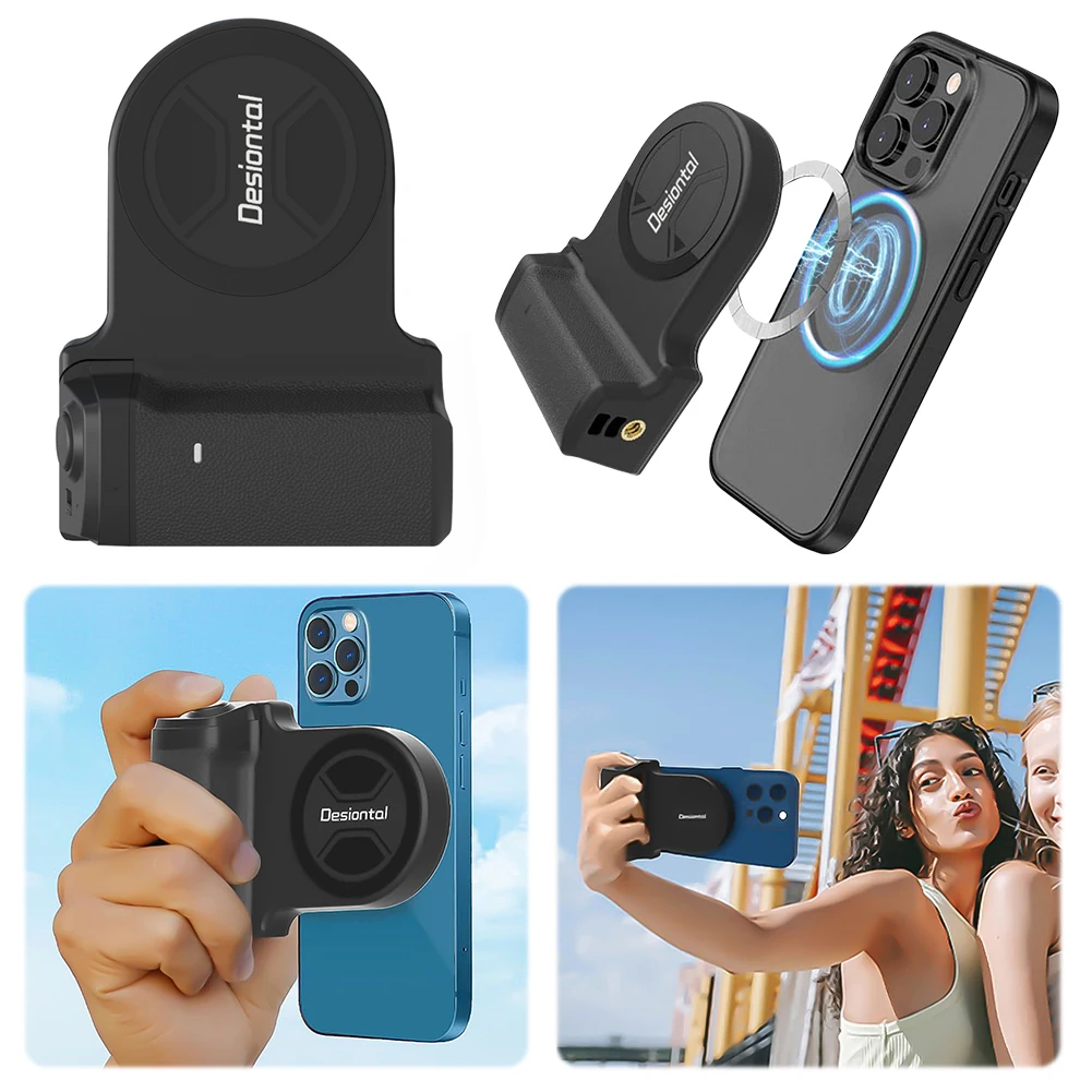 

Magnetic Tripod Adapter Grip Holder Bluetooth-Compatible Selfie Stablizer Camera Handle for iPhone 15/14 Samsung Video Shooting