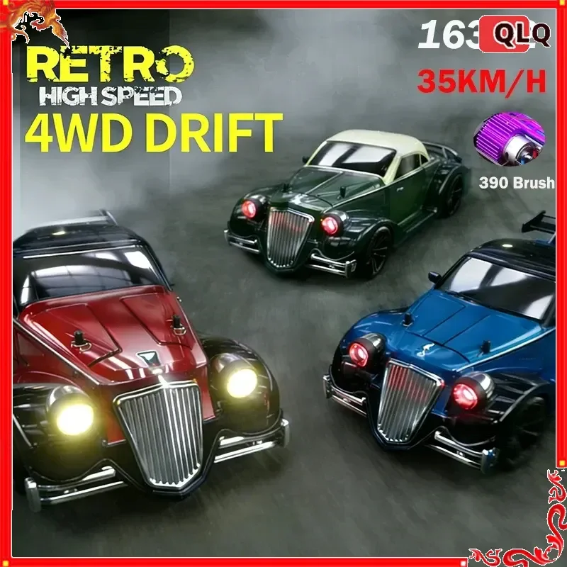 New 1/16 16301/16302 RC Car 2.4G 4WD High Speed 35KM/H Brushed Motor Vintage Racing Car Toy with LED Lights for Kid And Adult