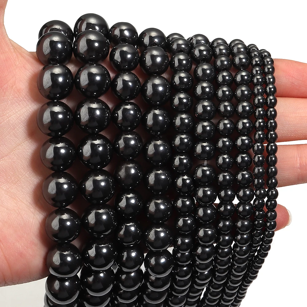 4 6 8 10 12 mm natürliche schwarze Hämatit-Steinperlen, runde magnetische lose Perlen für DIY-Schmuckherstellung, Armband, Halskette, Zubehör