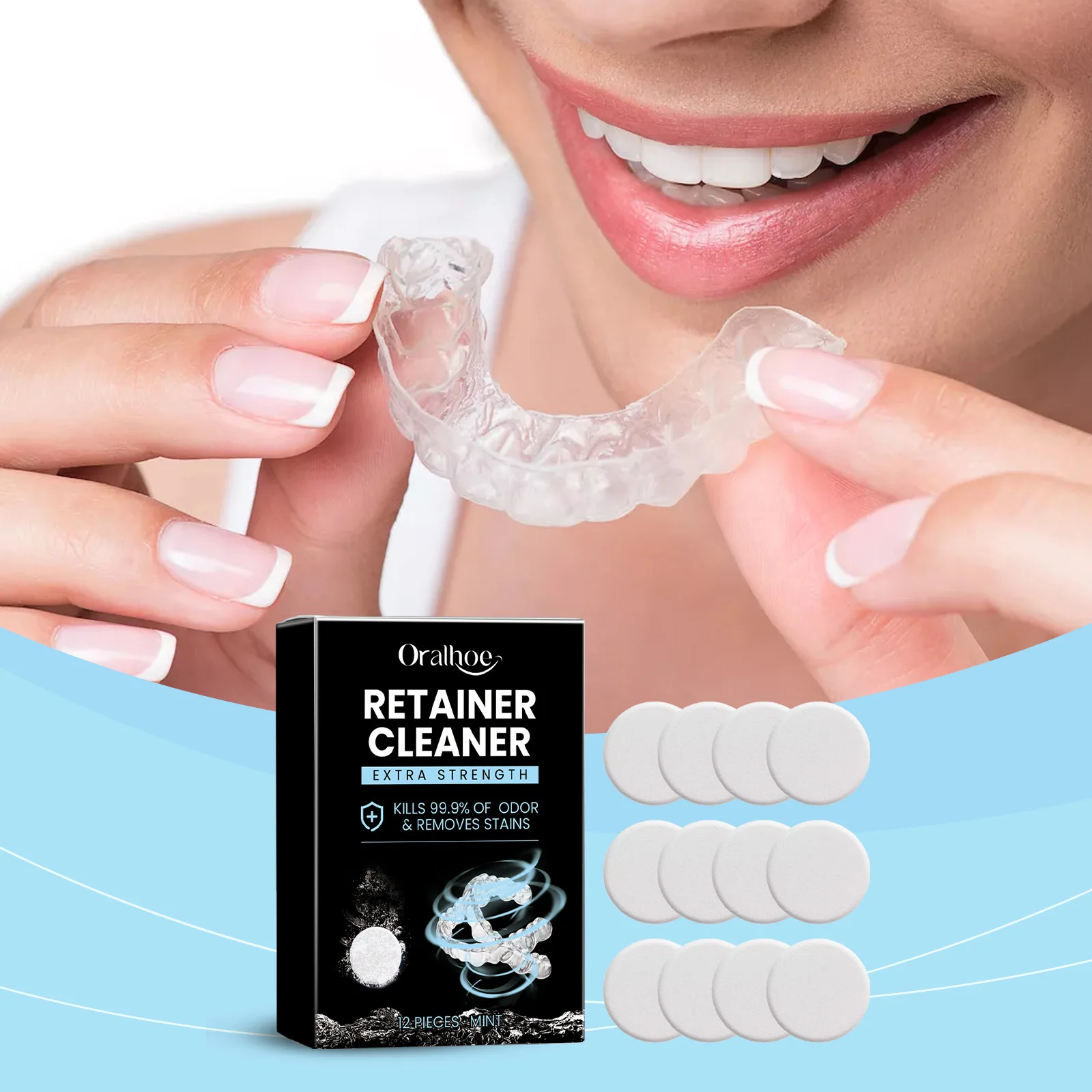 

Denture Retainer Cleaning Tablets - Remove Stains, Eliminate Odor & Maintain Freshness, Lemon Mint Formula For Oral Care