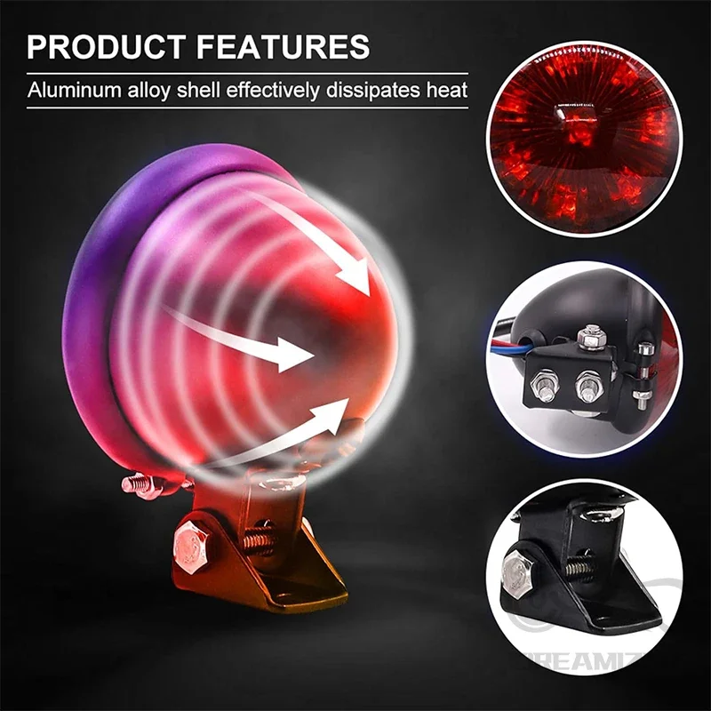 12V Taillights Motorcycle Brake Light LED Motorbike Stop Rear Tail Lamp Red Compatible With Chopper Bobber Cafe Racer StreetBike
