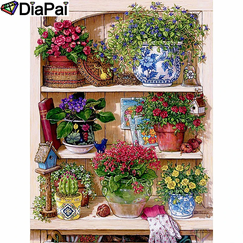 

DIAPAI Diamond Painting 5D DIY 100% Full Square/Round Drill "Flower pot view" Diamond Embroidery Cross Stitch 3D Decor A24573