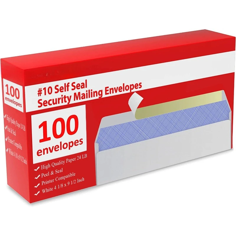 100 Mailing Envelopes, Self Seal Letter Size, Number #10 White Windowless Security Tinted  4-1/8 x 9-1/2 Inches, Quality 24 LB