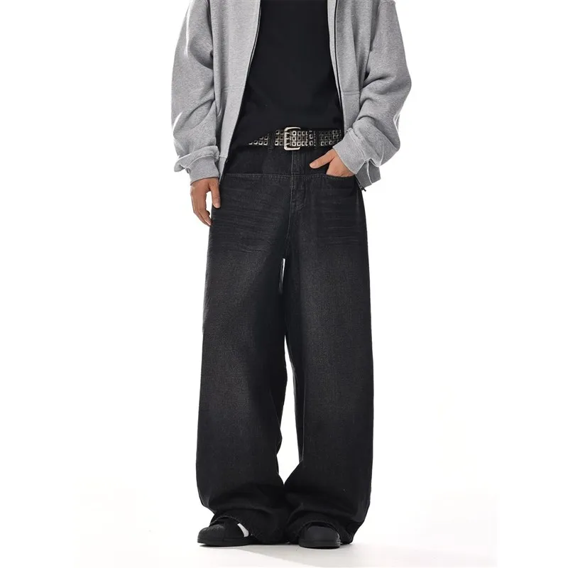 

Retro American Waed Denim Jeans High Waist Straight Leg Loose Fit Casual Wide Leg Floor-Length Pants for Men And Women