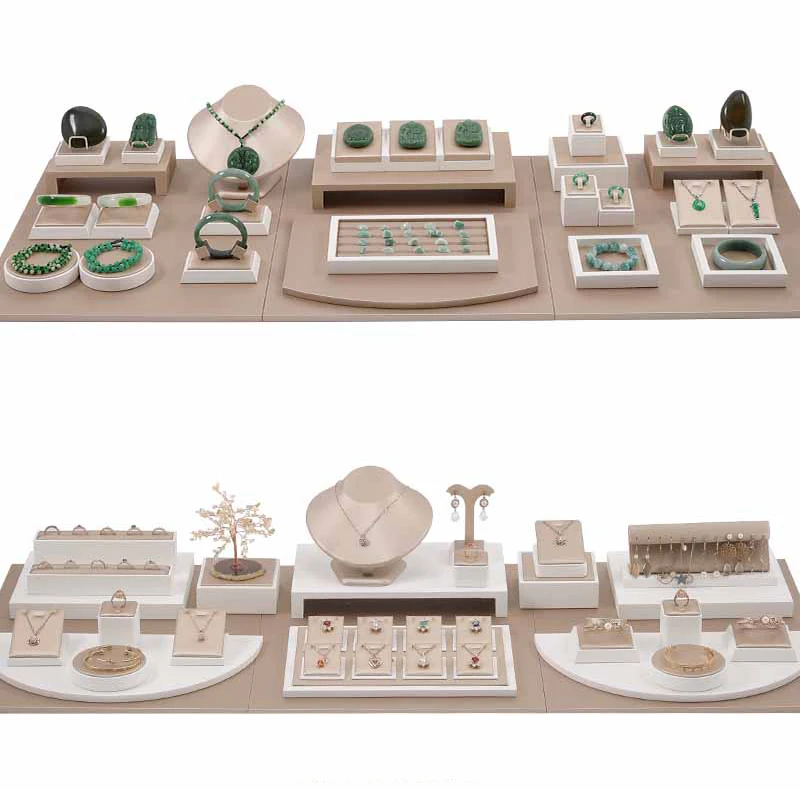 PU Leather Jewelry Store Display Case Ring Earring Bracelet Organizer Tray Pendant Necklace Chain Holder Neckform Stand Showcase