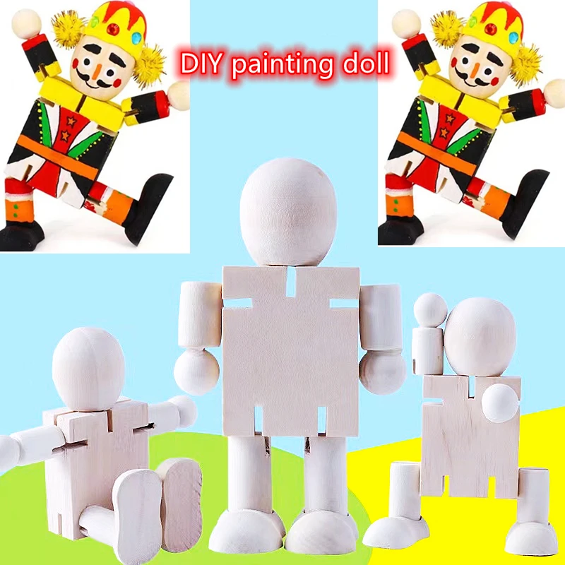 2Pcs Wooden Deformation DIY Painting Doll Wedding Party Guests Children Birthday Party Gifts Baby Shower Gift Bags Toy Giveaways