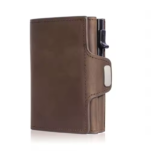 Pop-Up Credit Card Case with RFID Protection Genuine Leather  Wallet with Compartment for Notes and Coins for Men and Women - Image 10