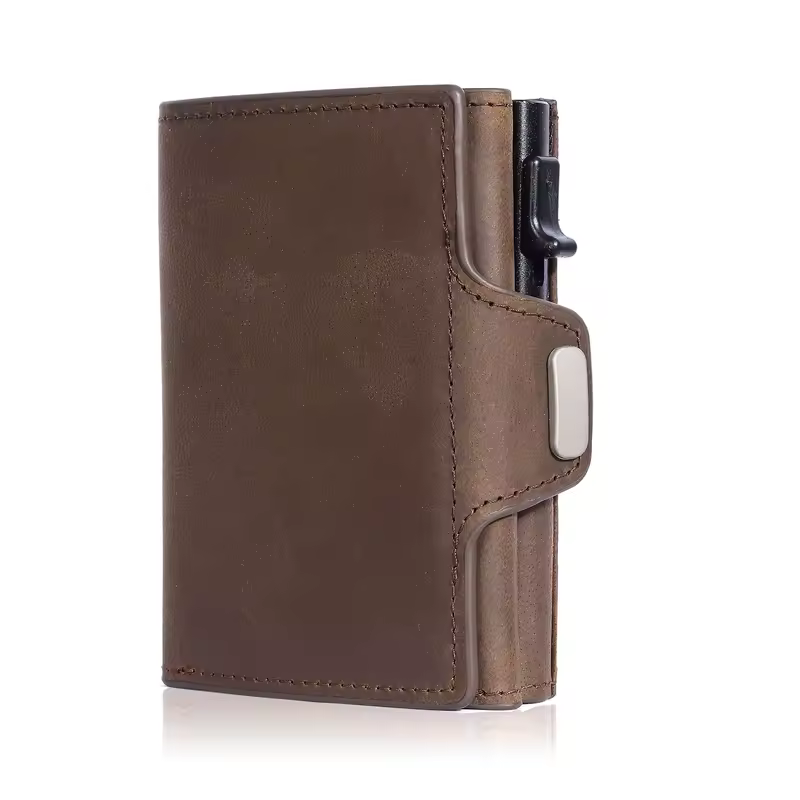 Pop-Up Credit Card Case with RFID Protection Genuine Leather  Wallet with Compartment for Notes and Coins for Men and Women - Image 10
