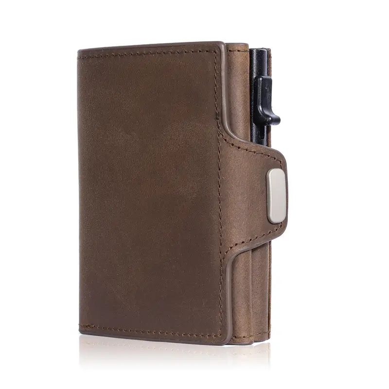 Pop-Up Credit Card Case with RFID Protection Genuine Leather  Wallet with Compartment for Notes and Coins for Men and Women - Image 10