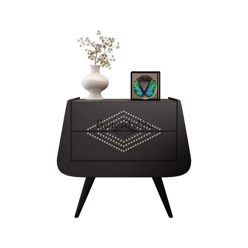 

*Italian light luxury bedside table household bedroom solid wood locker
