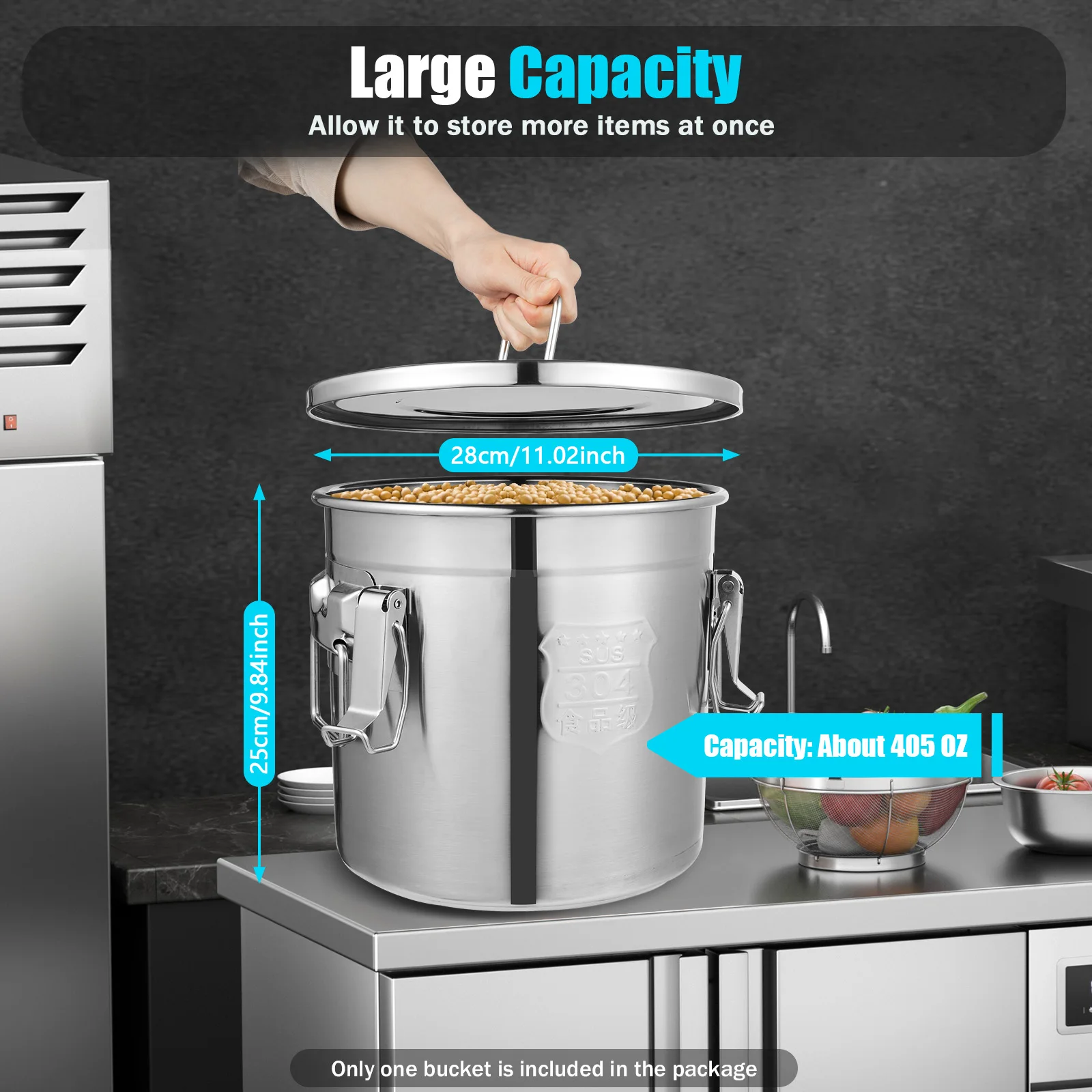 6L/12L Stainless Steel Airtight Canister  with Locking Clamp Grain Containers Bucket for Kitchen