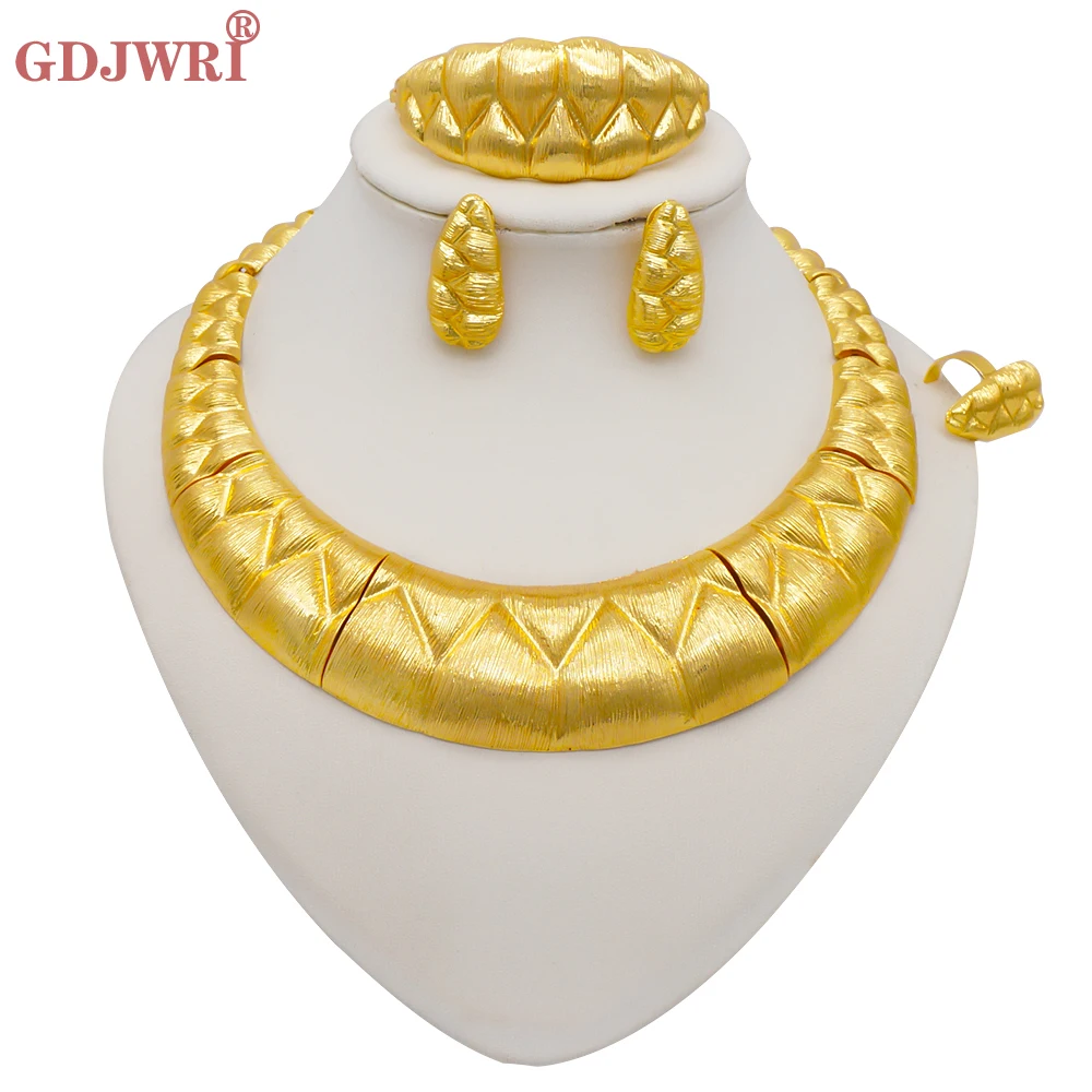 

African Jewelry Set Necklace Dubai Ethiopian Gold Color Jewelery Sets Earring Bracelet Ring For Women Bridal Choker Jewellery