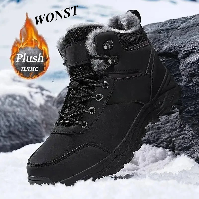 

Men's Snow Boots for Men Casual Winter Shoes Platform Non-slip Warm Fur Ankle Boots Plush Combat Outdoor Hiking Motorcycle Boots