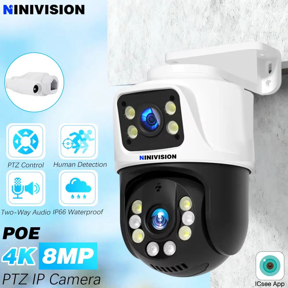 

Двойной объектив 8MP 4K POE PTZ IP-камера ONVIF наружные камеры видеонаблюдения для Xmeye NVR двустороннее аудио обнаружение человека