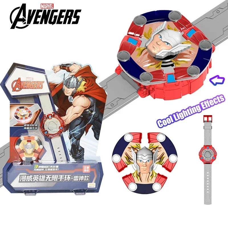 Pulsera giratoria de Los Vengadores de Marvel para niños, juguete periférico de película brillante, estilo Thor 2, piezas, tres tipos