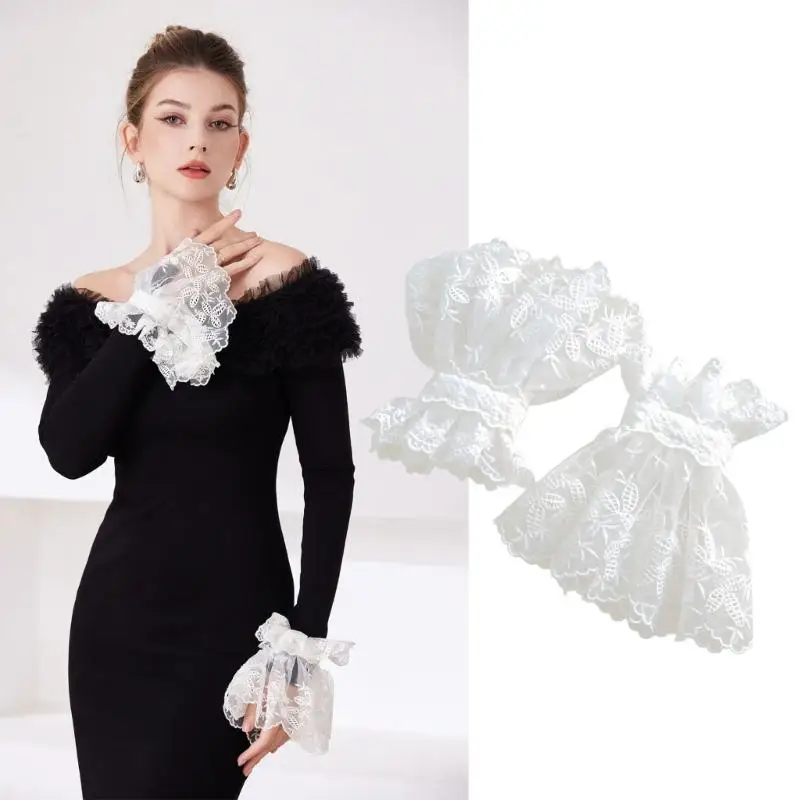 

39BB Elastic Lace Wrist Cuffs for Women with Short Decorative Sleeve