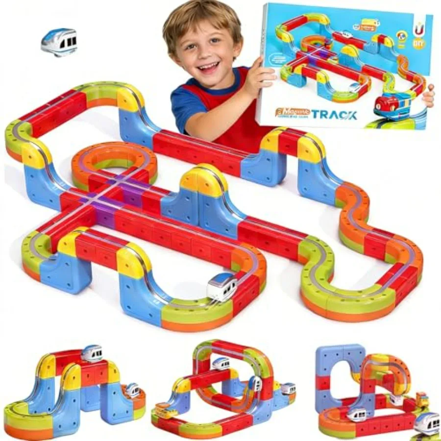 

Electric Train Set Tracks Toy Train Race Tracks 3D Infinity Modular Cube Building Blocks Freely Assembled STEM Learning Toy Red