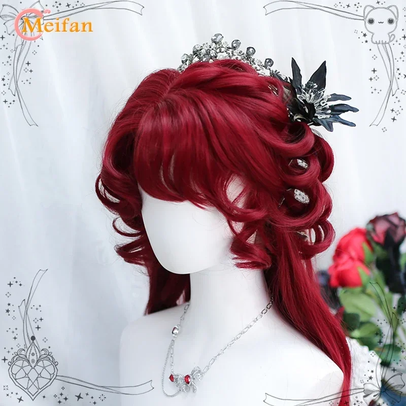 MEIFAN Synthetic Long Wavy Curly Ponytail Lolita wig with Bangs Girl Cute Ombre Blonde Cosplay Party Halloween Harajuku