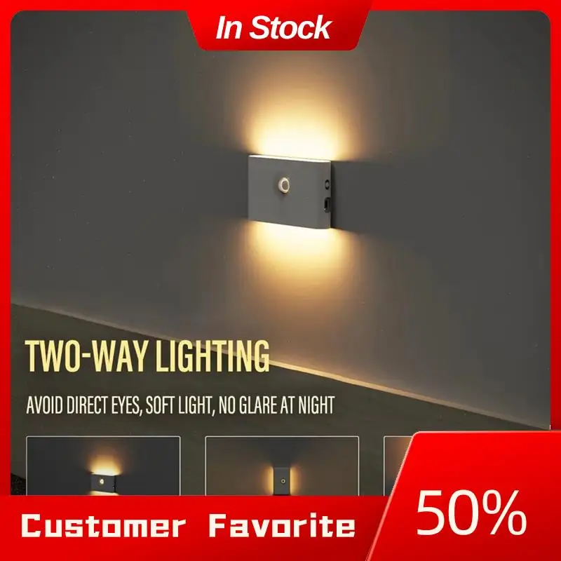 AT03 Sensor de movimiento recargable superior luz LED nocturna inteligente protección ocular lámpara de noche para dormitorio pasillo iluminación de gabinete