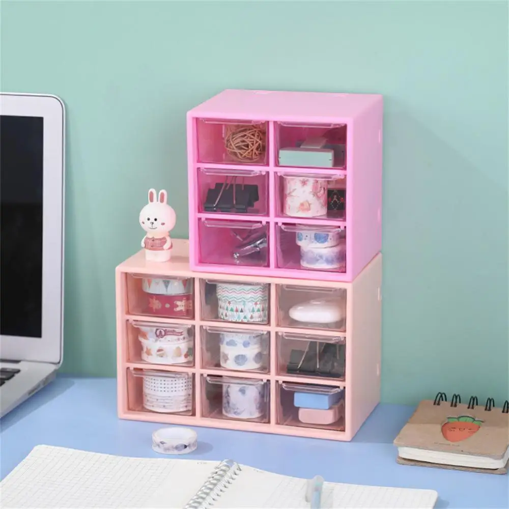 Makeup Organizer Durable Cute 9 Grid Cosmetic Organizer Shelf Drawer Storage Box Small Transparent Desk Finishing Artifact