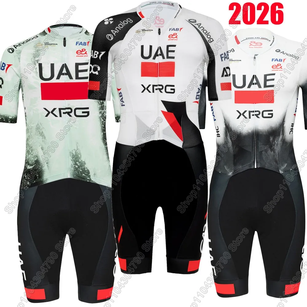 بدلة جلدية لفريق الإمارات العربية المتحدة لركوب الدراجات 2026 TDF طقم قمصان قصيرة لركوب الدراجات Pogacar-XRG ملابس سباق بذلة مايوه MTB