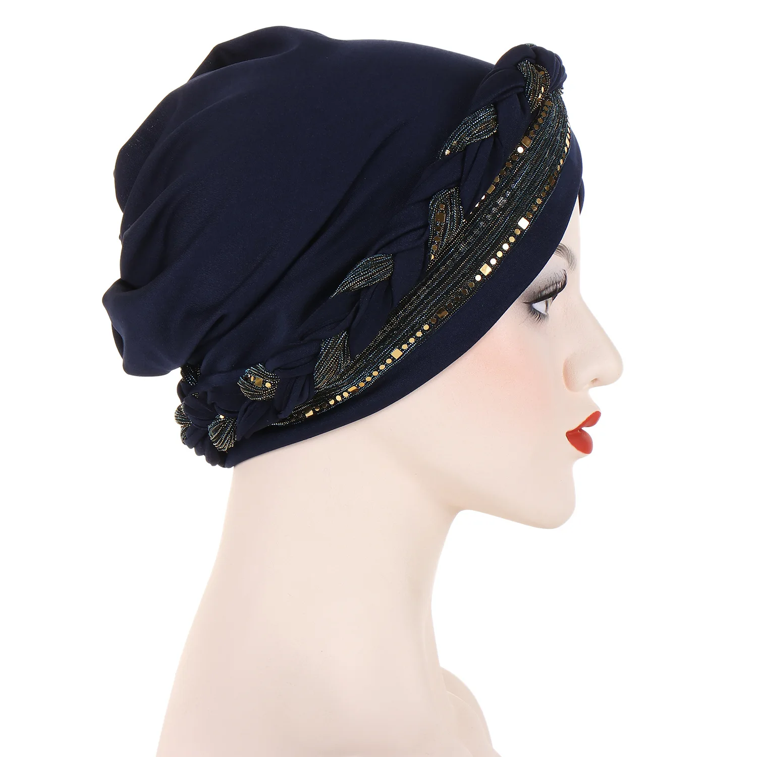 Muslim Fashion Turban For Women Sequin Braid Islamic Inner Hijab Cap UnderScarf Arab wrap Head Scarves turbante mujer