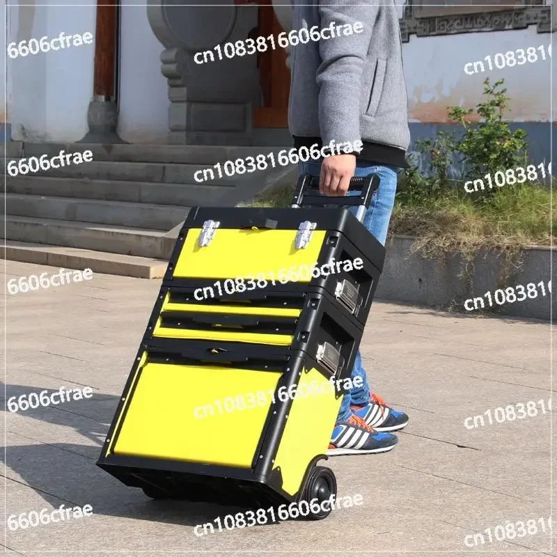 Three-layer Combined Tie Rod Toolbox with Wheel Movable Multi-function Detachable Tie Rod Beautiful Seam Toolbox Car