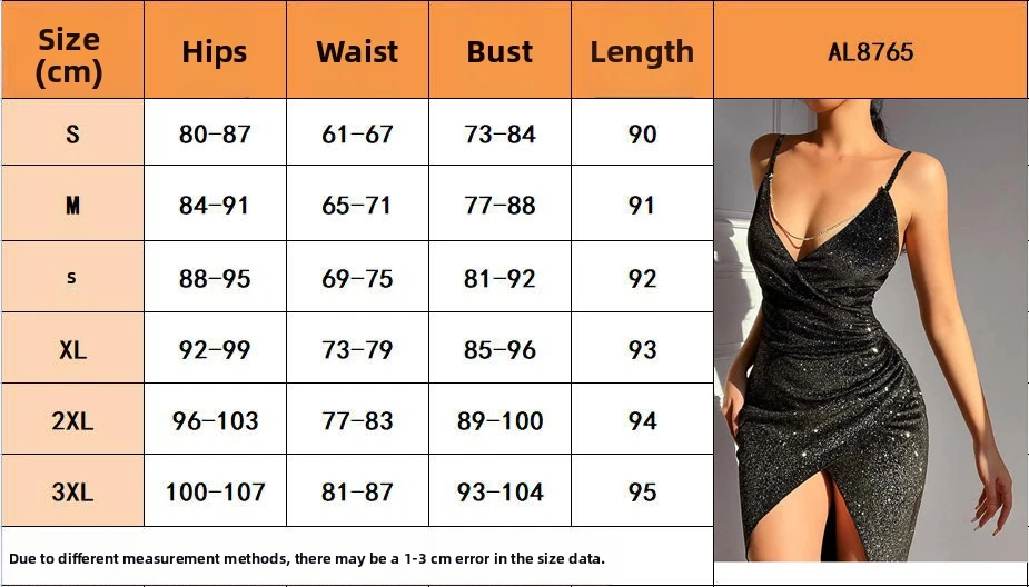 섹시한 글리터 하이 슬릿 딥 V 서스펜더 드레스 여성용 봄 여름 신상 패션