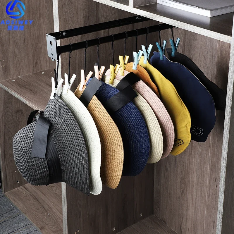 Closet Top Mount Retractable Trouser Rack Clothes Rod Pull Out Vertical Clothes Rod Holder Inner Shallow Closet Storage