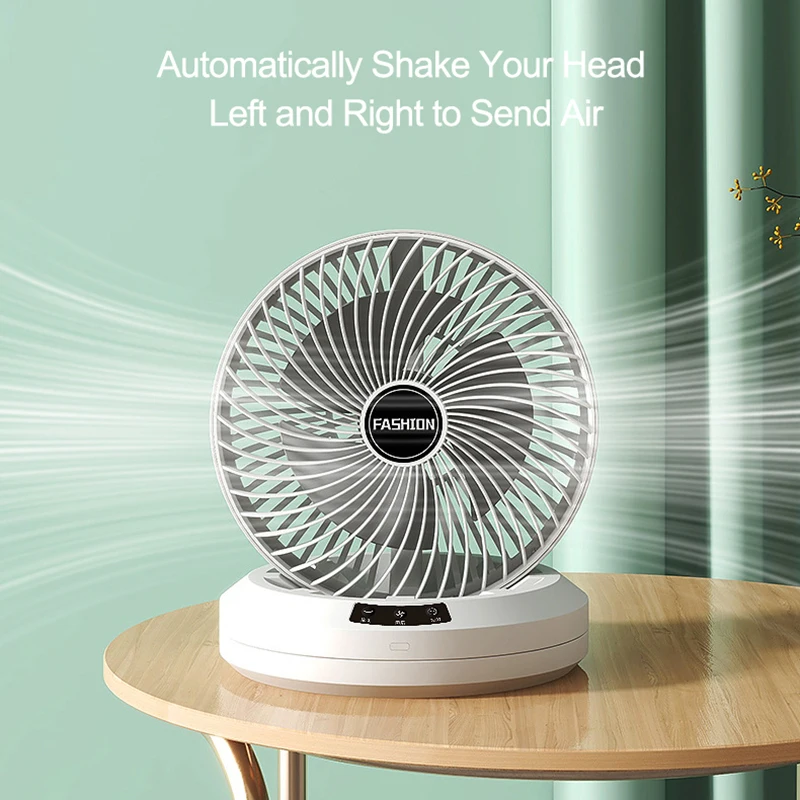 New Desktop Fan Folding Shaking Head Electric Fan Rechargeable Portable Fan Mini Low Noise Strong Wind 3 Speed Table Wall Fan