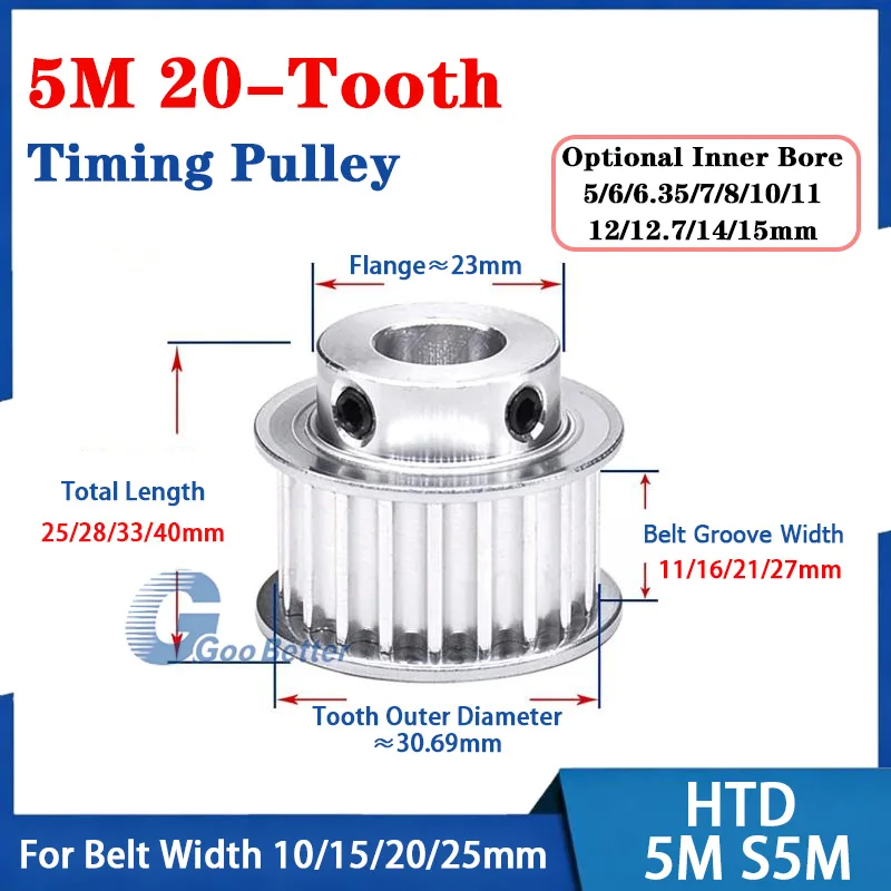 HTD 5M 20T BF Type Timing Pulley Plain / Keyway Bore 20Teeth Width Toothed 11/16/21/27mm Bore 5/6/7/8/10-15mm Timing  Belt